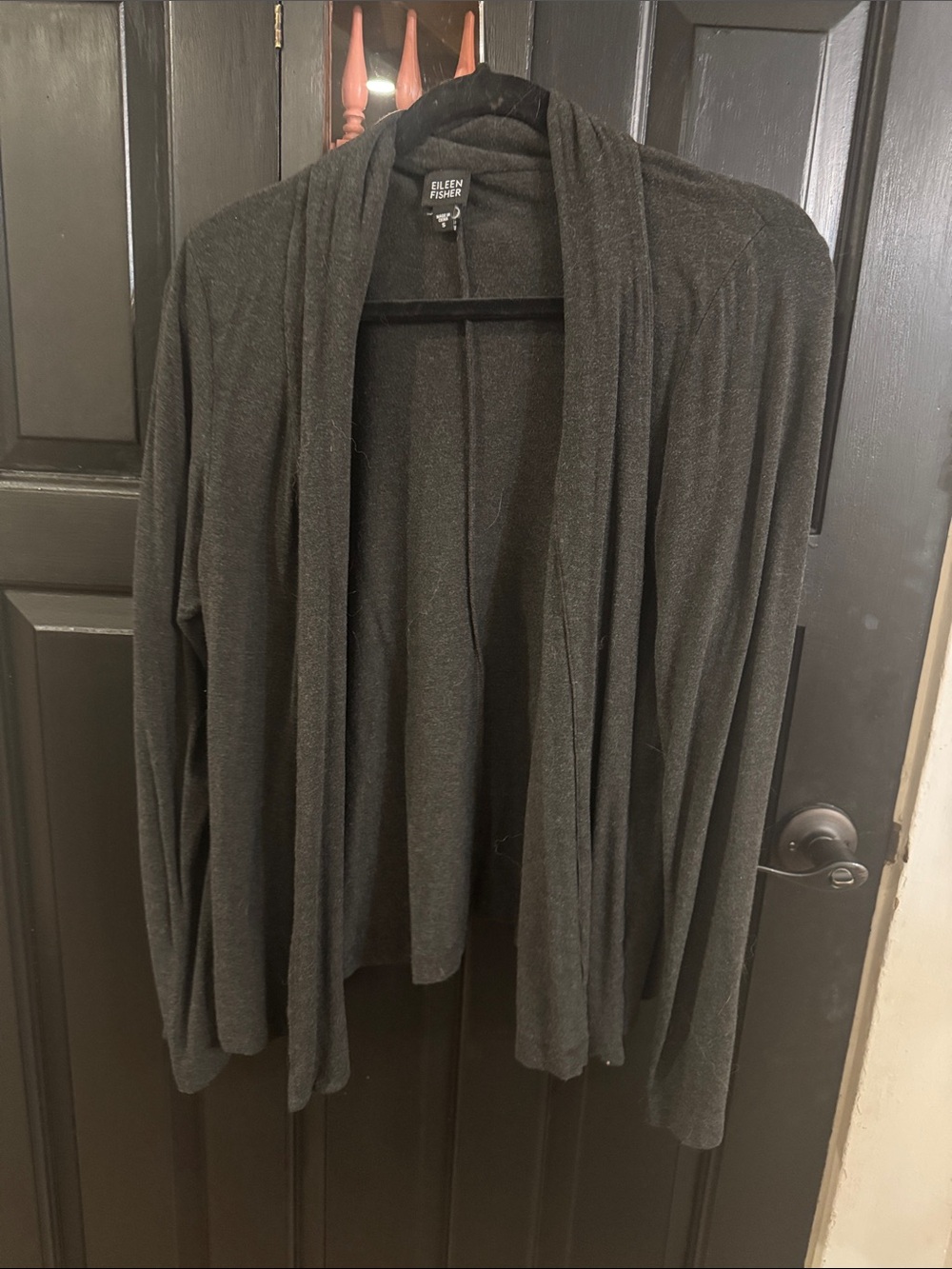 Eileen Fisher Dark Charcoal Open-Front Draped Cardigan